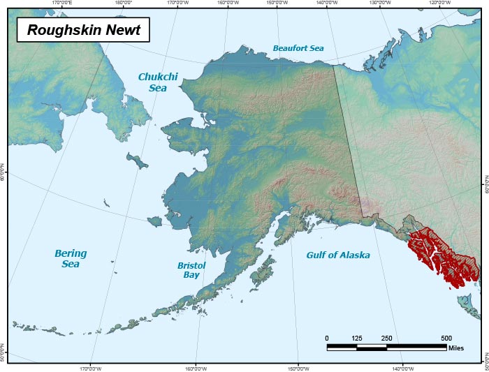 Range map of Roughskin Newt in Alaska